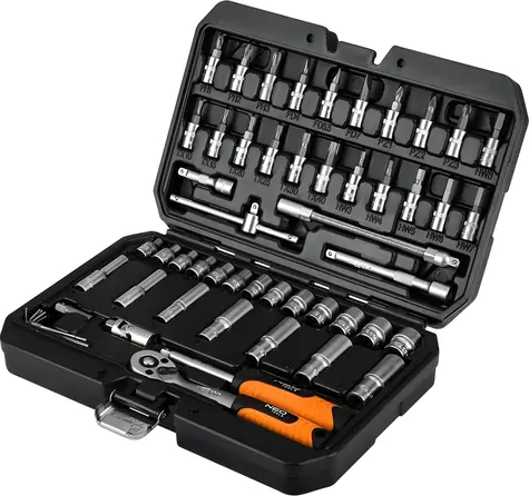 NEO TOOLS 10-201 / Sada nářadí a nástrčných hlavic / 55 ks / 1/4