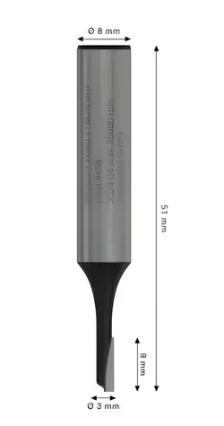 BOSCH Drážkovací fréza na dřevo 3x51 mm / Fréza / Stopka 8 mm / Šířka čepelí 3 mm / Délka 51 mm