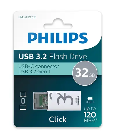 Philips Click Series 32 GB bílá / Flash disk / USB-C / USB 3.2 Gen 1 / 120 MB/s čtení / 50 MB/s zápis