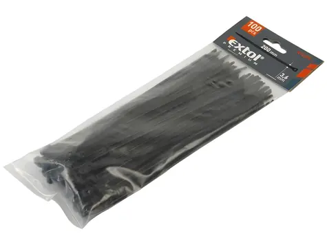 EXTOL-PREMIUM Pásky na vodiče 380x4,8 mm černé 100 ks / Nylon / EN 62275, UL94V-2
