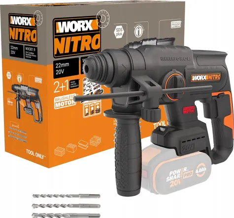 WORX WX381.9 / Aku vrtací kladivo / Bezkartáčový motor / 20V / 2,0J