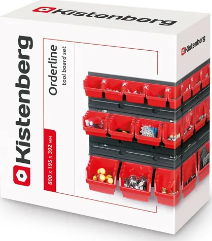 Kistenberg Závěsný panel s boxy na nářadí ORDERLINE červená / 28 boxů / 80 x 16.5 x 40 cm