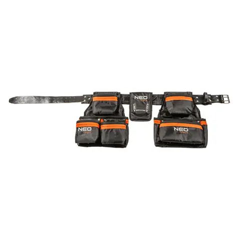 NEO TOOLS 84-330 / Opasek na nářadí z přírodní kůže / nastavitelný obvod / zesílené kapsy