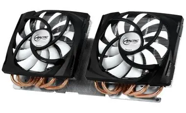 ARCTIC Accelero Twin Turbo 6990 / TDP 400W / 2x 120 mm / Fluid Dynamic Bearing / 0.4 Sone @ 1500 RPM / Radeon 6990