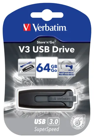 Verbatim Store 'n' Go V3 64GB černá / Flash Disk / USB 3.0 / čtení: 80MBs / zápis: 25MBs