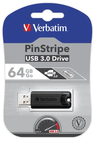 Verbatim Store 'n' Go PinStripe 64GB černá / Flash Disk / USB 3.0 / čtení: 30MBs / zápis: 10MBs