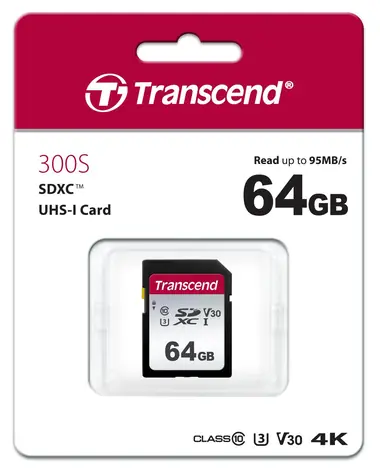 Transcend 300S SDXC 64GB / UHS-I / U3 / V30 / R: 95 / W: 25MBs