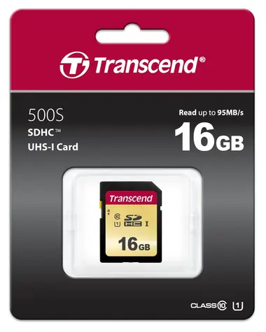Transcend 500S SDHC 16GB / UHS-I / U1 / R: 95MBs / W: 60MBs