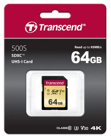 Transcend 500S SDXC 64GB / UHS-I / U3 / V30 / R: 95Mbs / W: 60MBs