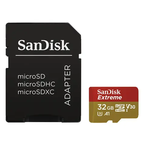 SanDisk Extreme microSDHC 32GB / UHS-I U3 V30 / čtení: 100 MBs / zápis: 60MBs / vhodné pro 4K