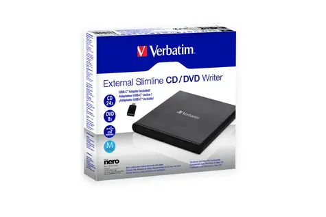 VERBATIM Slimline externí vypalovačka CD-DVD černá / USB 2.0 / se softwarem Nero Burn & Archive