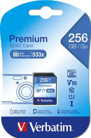 Verbatim SDXC 256 GB pamětová karta Premium U1/ Class U1 / UHS-I / R: 90 MBps / W: 10 MBps