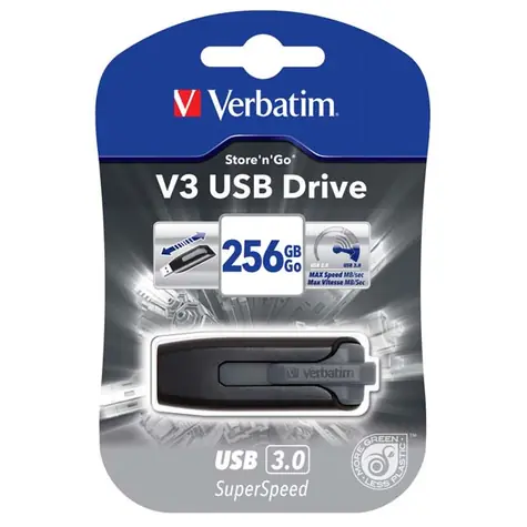 Verbatim Store 'n' Go V3 256GB černá / Flash Disk / USB 3.0 / čtení: 120MBs / zápis: 25MBs