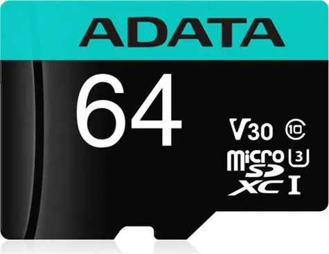 ADATA Micro SDXC 64GB + SD adaptér / V30 / U3 / Class 10 / R: 100MBs / W: 80MBs