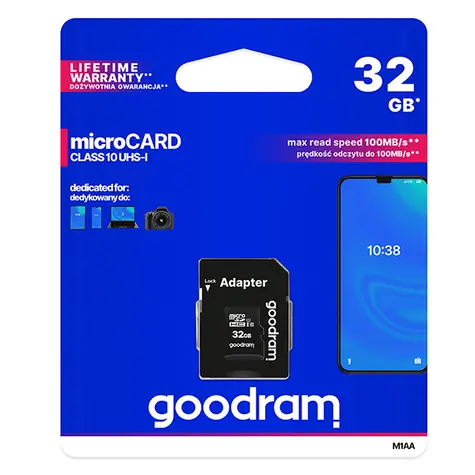 GOODRAM microSDHC 32GB + adaptér / Class 10 / UHS-I U1 / R: 100 MBs / W:10 MBs