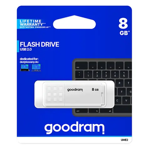 GOODRAM UME2 8GB bílá / Flash disk / USB 2.0 / čtení: 20MBs / zápis: 5MBs