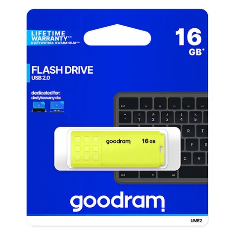GOODRAM UME2 16GB žlutá / Flash disk / USB 2.0 / čtení: 20MBs / zápis: 5MBs
