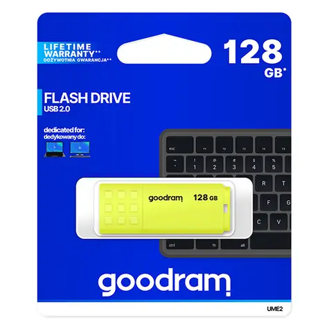 GOODRAM UME2 128GB žlutá / Flash disk / USB 2.0 / čtení: 20MBs / zápis: 5MBs