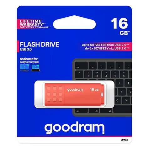 GOODRAM UME3 16GB oranžová / Flash disk / USB 3.0 / čtení: 60MBs / zápis: 20MBs