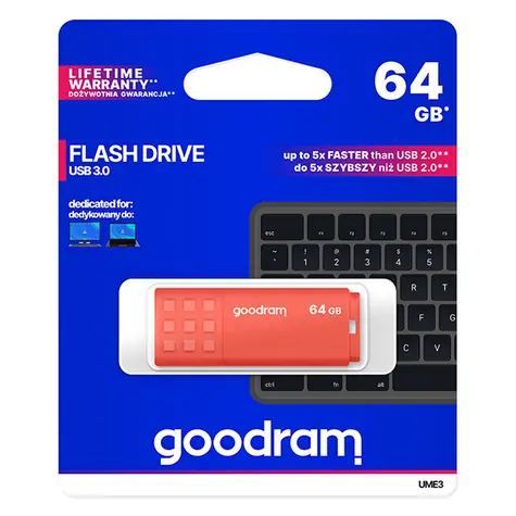 GOODRAM UME3 64GB oranžová / Flash disk / USB 3.0 / čtení: 60MBs / zápis: 20MBs