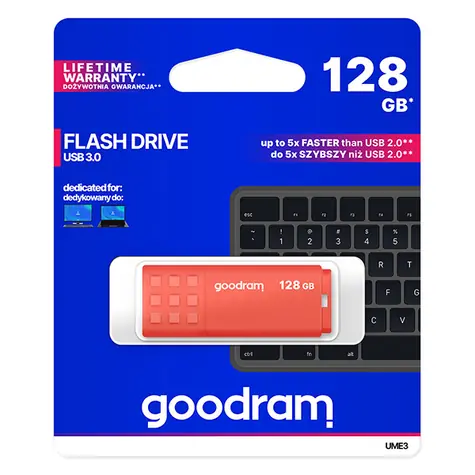 GOODRAM UME3 128GB oranžová / Flash disk / USB 3.0 / čtení: 60MBs / zápis: 20MBs