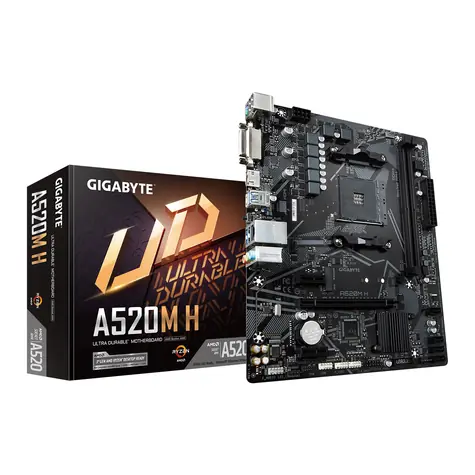 GIGABYTE A520M H (rev. 1.0) / AMD A520 / DDR4 / SATA III RAID / USB / GLAN / M.2 / sc.AM4 / mATX