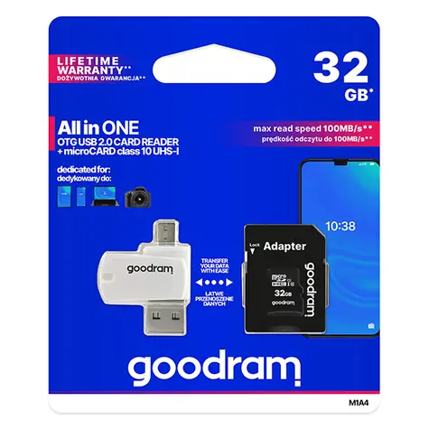 GOODRAM All-In-One microSDHC 32GB + adaptér / Class 10 / UHS-I / R: 100 MBs / W:10 MBs