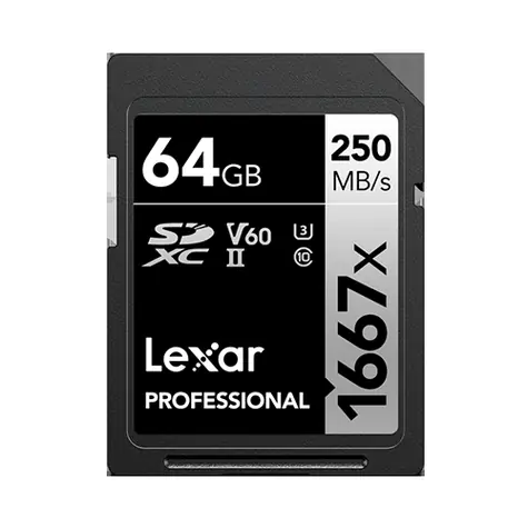 Lexar Professional 1667x SDXC 64GB / čtení: 250MBs / zápis: 90MBs / UHS-II U3 / Class 10 / V60
