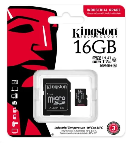 Kingston microSDHC 16GB Industrial + adaptér / UHS-I V3 / U3 / Class 10