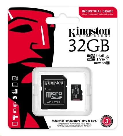 Kingston microSDHC 32GB Industrial + adaptér / UHS-I V3 / U3 / Class 10