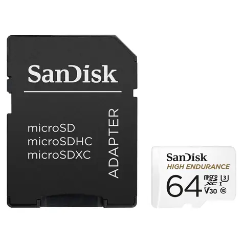 SanDisk High Endurance microSDXC 64GB + adaptér / Class 10 / UHS-I / U3 / V30 / čtení: 100MBs / zápis: 40MBs