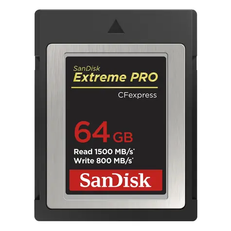 SanDisk Extreme Pro CF express 64GB / type B / čtení: až 1500 MBs / zápis: až 800 MBs