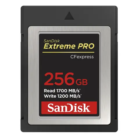 SanDisk Extreme Pro CF express 256GB / čtení: až 1700 MBs / zápis: až 1200 MBs