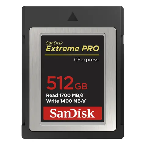 SanDisk Extreme Pro CF express 512GB / Type B / čtení: až 1700 MBs / zápis: až 1400 MBs