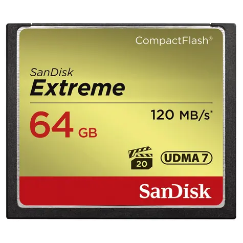 SanDisk Extreme CF 567x 64GB / čtení: až 120 MBs / zápis: až 85 MBs