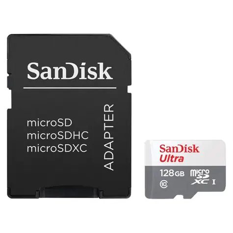 SanDisk Ultra microSDXC 128GB + adaptér / Class 10 / UHS-I U1 / 100MB/s / vhodné pro Full HD