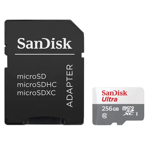 SanDisk Ultra microSDXC 256GB + adaptér / Class 10 / UHS-I U1 / 100MB/s / vhodné pro Full HD