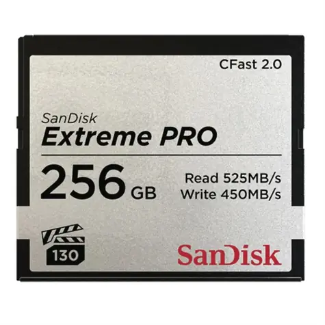 SanDisk Extreme Pro CFast 2.0 256GB / čtení: až 525 MBs / zápis: až 450 MBs