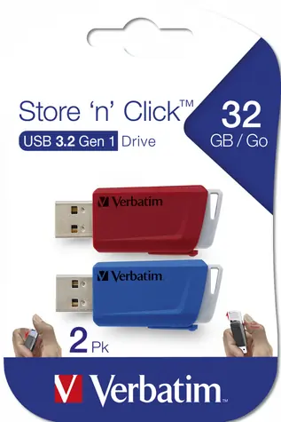Verbatim Store 'n' Click 2Pack 32GB / 2x Flash disk / USB-A 3.2 Gen 1 / čtení: až 80MBs / zápis: až 25MBs