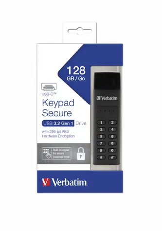 Verbatim Keypad Secure 128GB černá / Flash disk / USB-C 3.2 Gen 1 / klávesnice / čtení: až 160MBs / zápis: až 150MBs