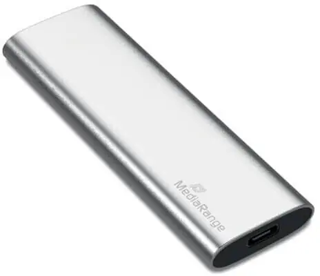 MediaRange MR1100 120GB stříbrná / Externí SSD / M.2 SATA III / TLC / USB-C / R:450MBs / W:420MBs