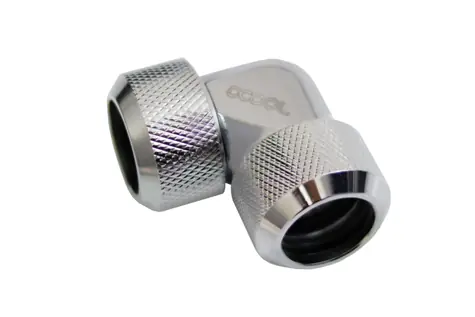 Alphacool Eiszapfen 16mm kompresní šroubení HardTube 90° L-konektor pro mosazné & Acryl trubky chromová 