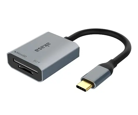 Akasa AK-CR-10BK card reader 2v1 stříbrná / čtečka karet 2v1 / USB-C / MicroSD / SD 