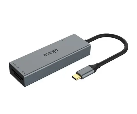 Akasa AK-CR-09BK card reader 3v1 stříbrná / čtečka karet 3v1 / USB-C / MicroSD / SD  / CF