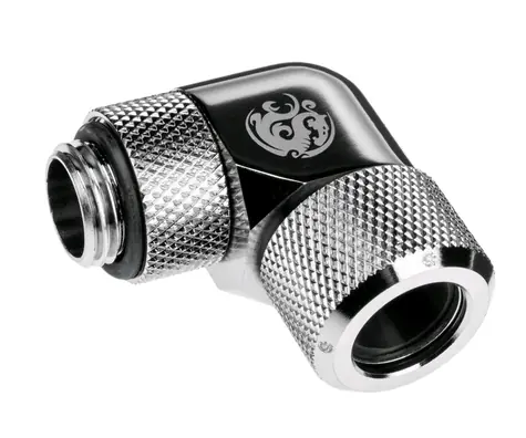 BitsPower Advanced otočný úhlový adaptér 90° G1/4 > 12mm hardtube stříbrná