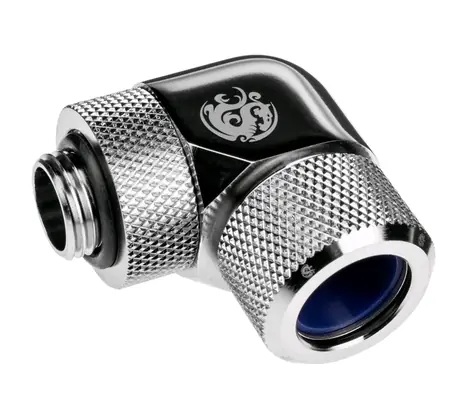 BitsPower Advanced otočný úhlový adaptér 90° G1/4 > 14mm hardtube stříbrná