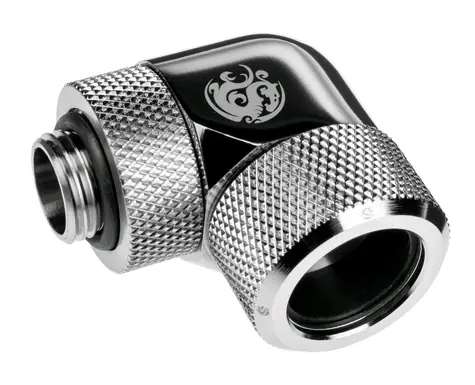 BitsPower Advanced otočný úhlový adaptér 90° G1/4 > 16mm hardtube stříbrná