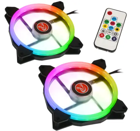 RAIJINTEK Iris 14 Rainbow RGB-2 černá / 2x140 mm / 30.8 dB @ 1500 RPM / 61 CFM / RGB / 4-pin PWM
