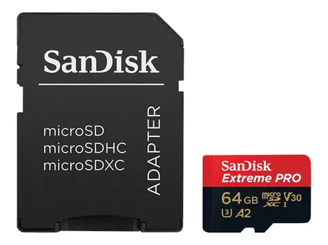 SanDisk Extreme PRO microSDXC 64GB + adaptér / Class 10 / A2 / V30 / UHS-I U3 / čtení: až 200MBs / zápis: až 90 MBs