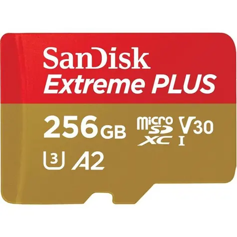 SanDisk Extreme Plus microSDXC 256GB + adaptér / Class 10 / UHS-I U3 / A2 / 200MBs / vhodné pro 4K